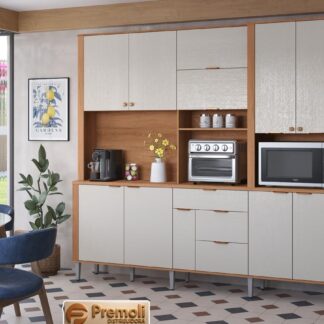 Kit  Cozinha Luxo Astra 2,40m Lukaliam Móveis 10 Portas e 4 Gavetas Porta condimentos