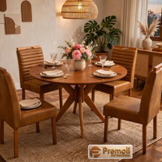 Mesa Italia 120X120 Em Madeira Maciça laminado  4 Cad. linha couro