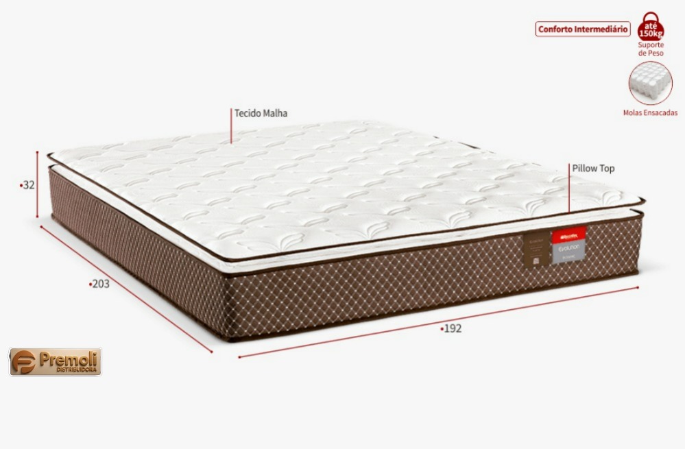 Colchão King Molas Ensacadas Evolution Pillow Top 192x203x32 Reconflex