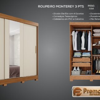 Roupeiro Monterrey 3 Portas De Corre  Cinamomo/Arenas da Móveis Imop
