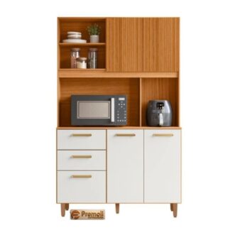 Kit Cozinha Sicília Largura (cm)	115 cm  Cor Freijó Off  Poliman