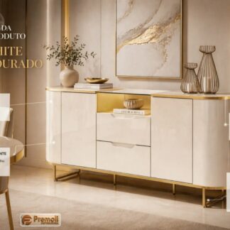 Buffet para Sala de Jantar Atlanta 180cm Off White/Dourado