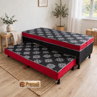 Cama Box Solteiro Com Cama Auxiliar Espuma 88x188x58cm Cor Vermelho