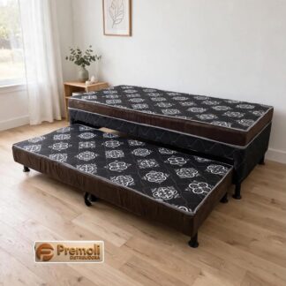 Cama Box Solteiro Com Cama Auxiliar Espuma 88x188x58cm Cor Marrom