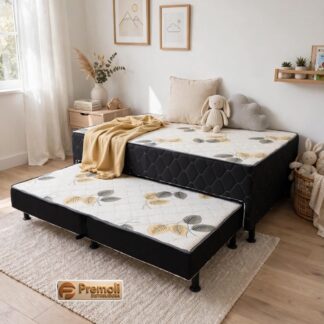 Cama Box Solteiro Com Cama Auxiliar Espuma 88x188x58cm Cor Bege