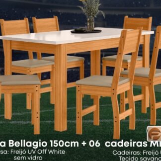 Mesa De Jantar 150cm Bellagio Cadeira milano  Freijo/off Poliman