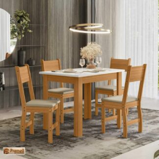 Mesa de Jantar Bellagio Freijo/off  com 4 Cadeiras Milano Poliman