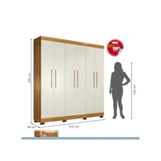 Roupeiro Flórida 6 Portas 4 Gavetas Tigus  Amadeirado Off White