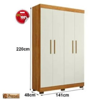 ROUPEIRO  Flórida 4 Portas 3 Gavetas MDF Amadeirado-Off White  - TIGUS