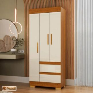 Roupeiro Maya 3 Portas com Pés - Cinamomo/off White acp
