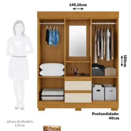Roupeiro Capelinha Isabely 4 Portas com Espelho e Pés - ACP MÓVEIS - Imagem 4