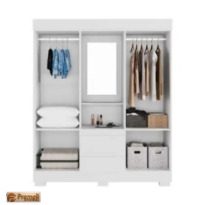 Roupeiro Capelinha Isabely 4 Portas C/Espelho e Pés – Cor Branco - ACP Moveis - Imagem 2