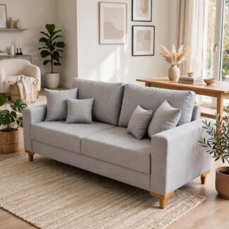 Sofá Living Mensdoza Assento 10Cm Espuma 2.00m Molas Bonel Cor Cinza Pés Y de Madeira Movelart