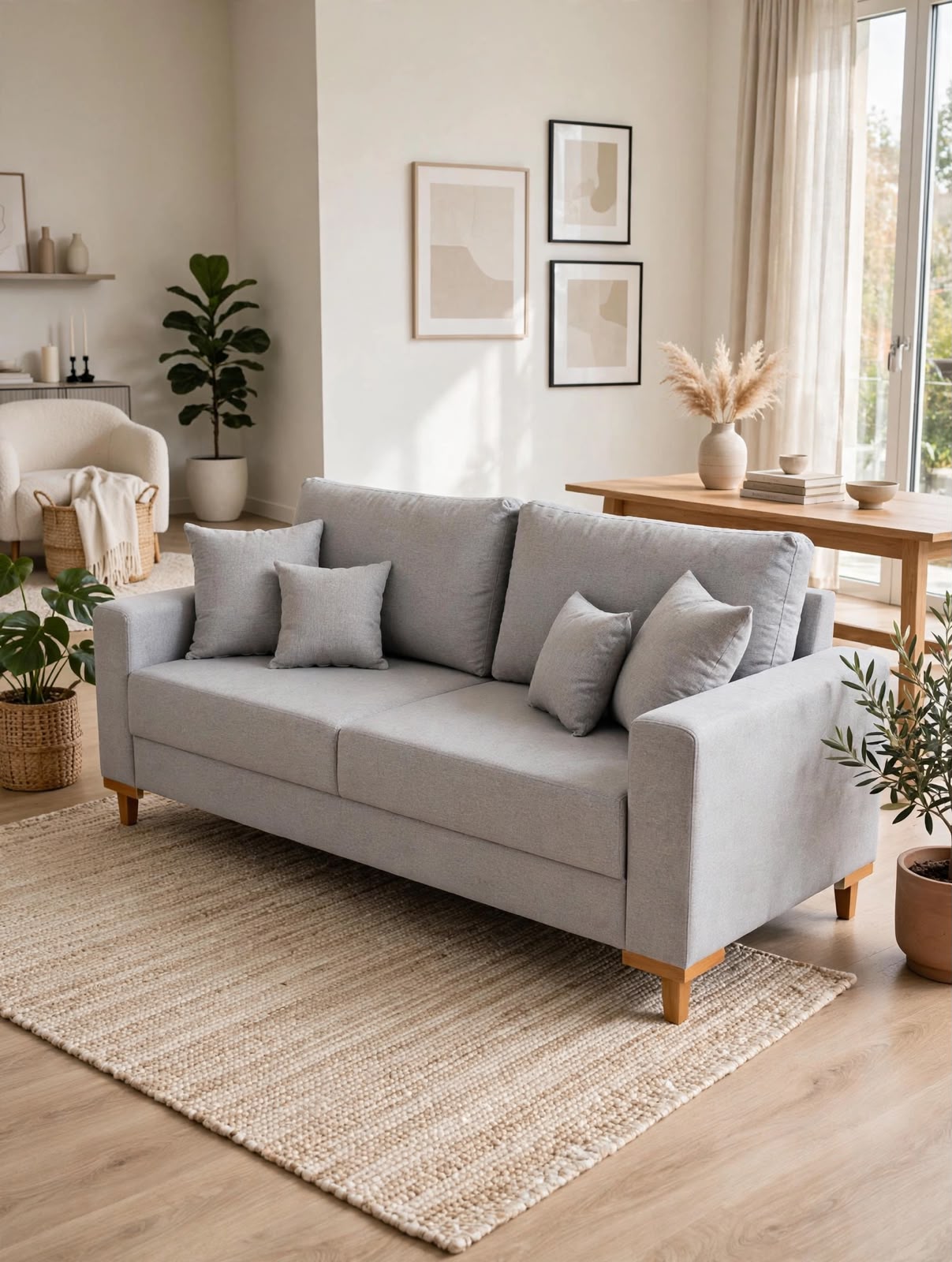 Sofá Living Mensdoza Assento 10Cm Espuma 2.00m Molas Bonel Cor Cinza Pés Y de Madeira Movelart