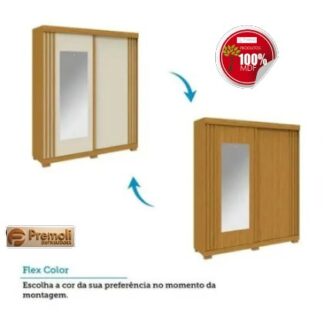Roupeiro Athenas  Portas de Core Todo MDF   Cinamomo /off com Espelho  Acp Móveis