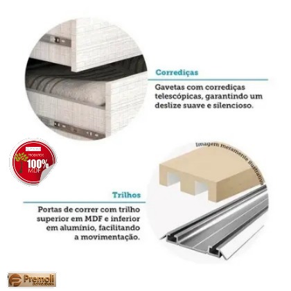 Roupeiro Athenas Portas de Core Todo MDF Cinamomo /off com Espelho Acp Móveis - Imagem 2