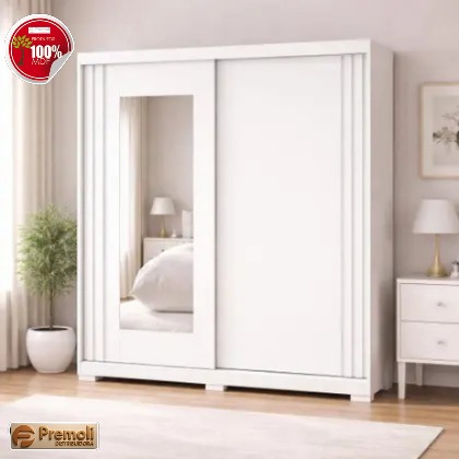 Roupeiro Athenas 2 Portas De Correr 3 Gavetas com Espelho 100 Mdf Branco Acp Móveis