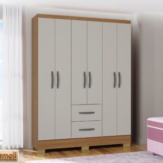 Guarda Roupa cor Cinamomo/Off  Capri 6 Portas e 2 Gavetas poquema