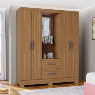 Roupeiro Cordoba 1.48cm 4 Portas Cor cinamomo  Poquema