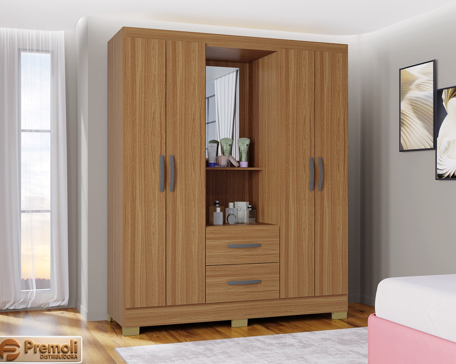 Roupeiro Cordoba 1.48cm 4 Portas Cor cinamomo Poquema