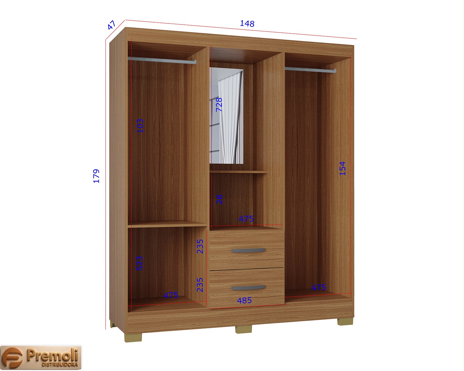 Roupeiro Cordoba 1.48cm 4 Portas Cor cinamomo Poquema - Imagem 4