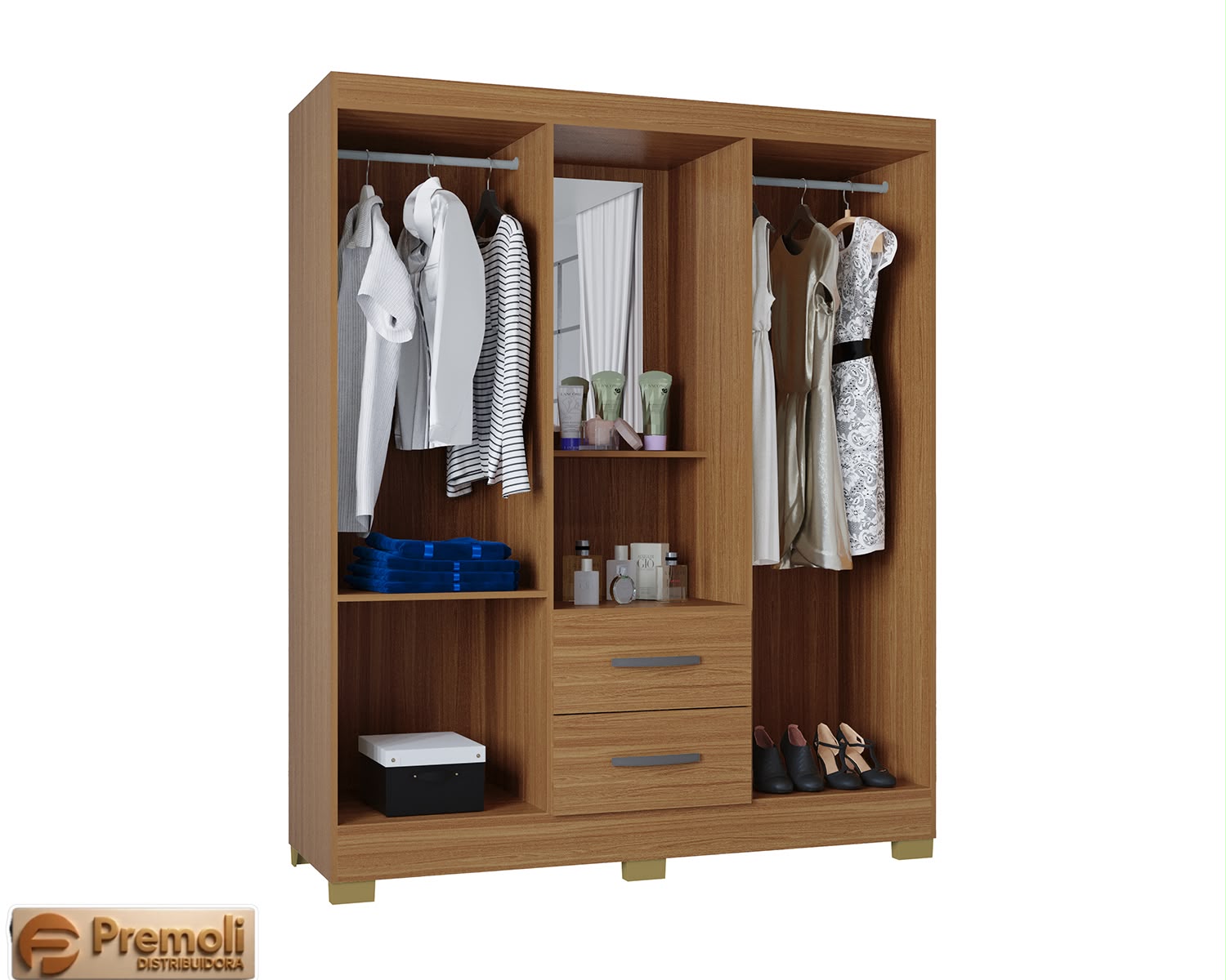 Roupeiro Cordoba 1.48cm 4 Portas Cor cinamomo Poquema - Imagem 2