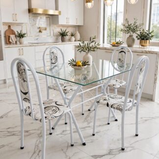 Mesa Tubular 061 120X75cm 4/ Cadeira Íris A Cor: Branco Vidro Incolor
