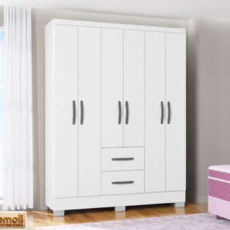 Guarda Roupa Cor Branco Capri 6 Portas e 2 Gavetas poquema
