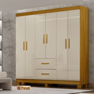 Guarda Roupa Cali 6 Portas 2 Gavetas C/Kit Pes Cor Cinamomo/Off CHF Móveis