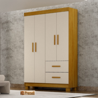 Guarda Roupa Cali 4 Portas 2 Gavetas C/Kit Pes Cor Cinamomo /Acetinado CHF Móveis