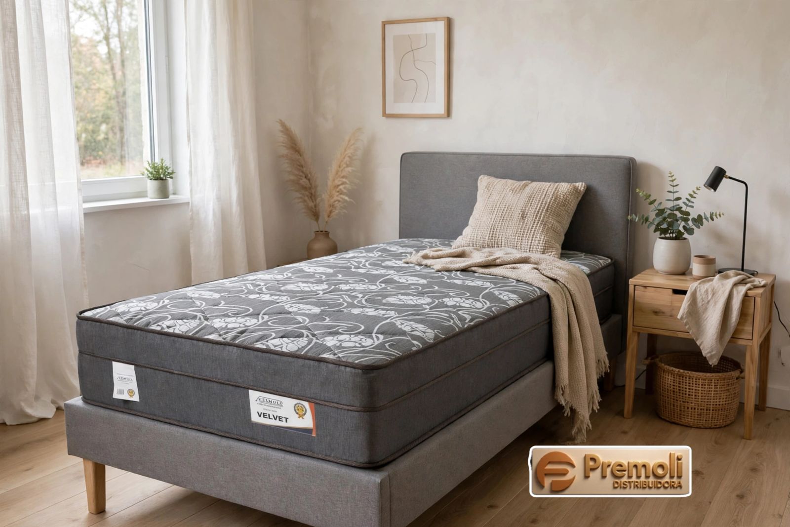 Colchão Velvet Solteiro Molas Ensacadas Cor Cinza 88X188X32 Plumatex