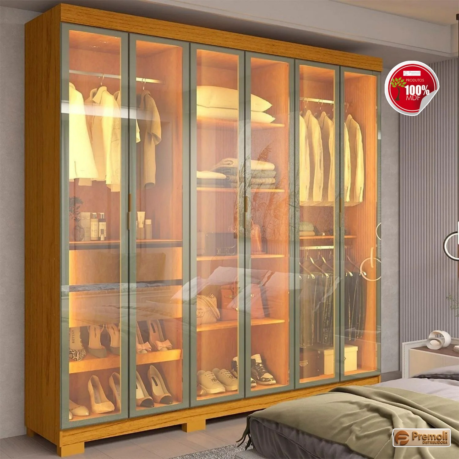 Roupeiro Imperio com 6 Portas Reflecta com Pés 100% MDF Off White
