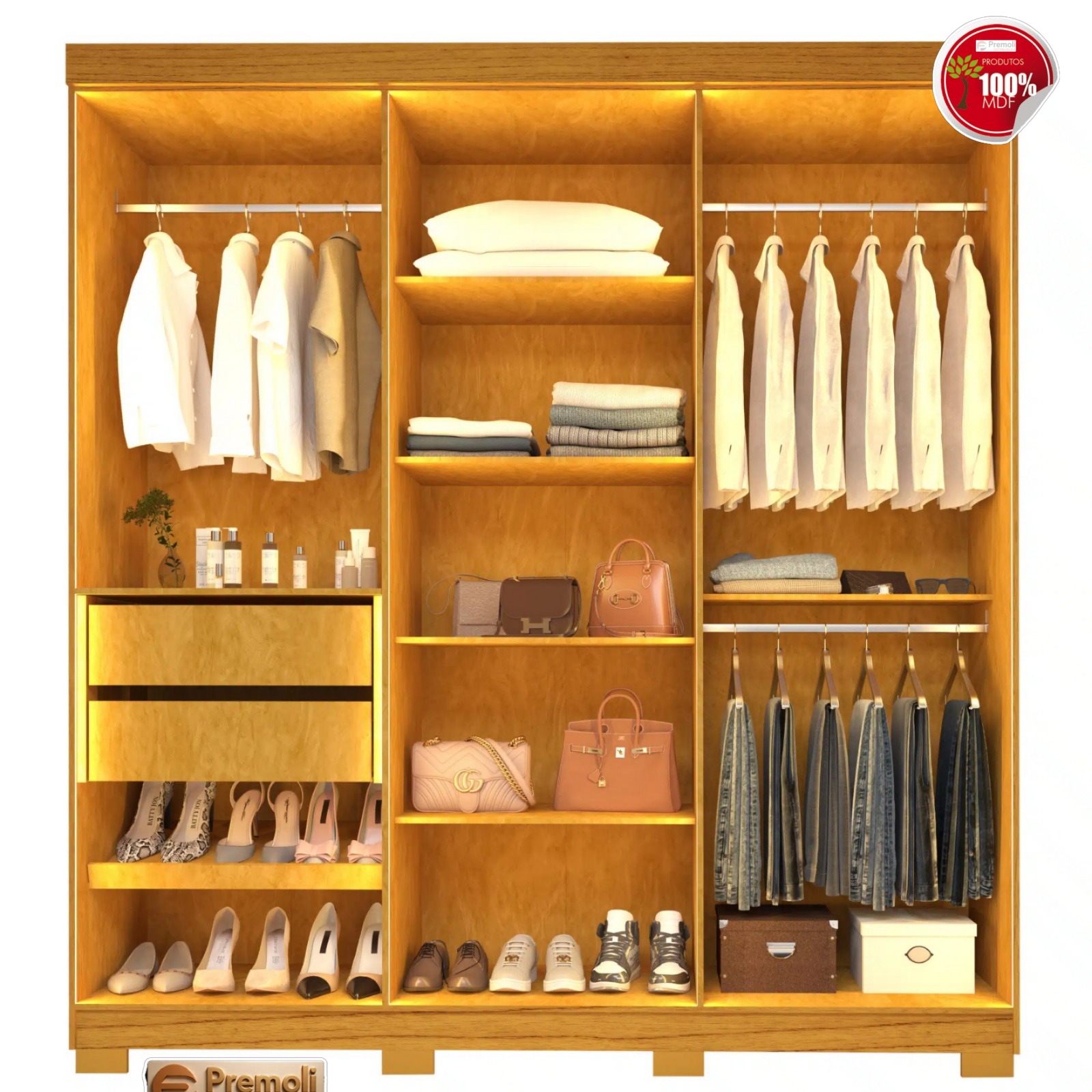 Roupeiro Imperio com 6 Portas Reflecta com Pés 100% MDF Off White - Imagem 3