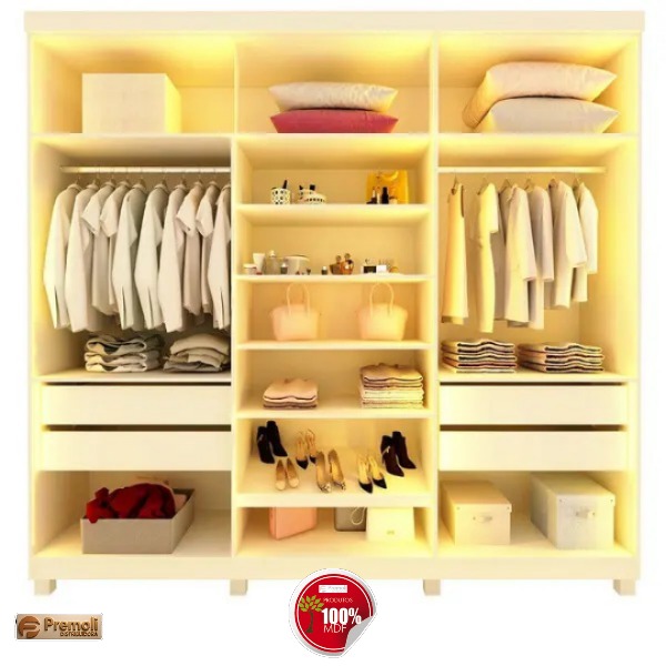 Roupeiro Casal Com Vidro Reflecta Led E Pés 6 Portas 100 Mdf Imperatriz Gelius - Imagem 3