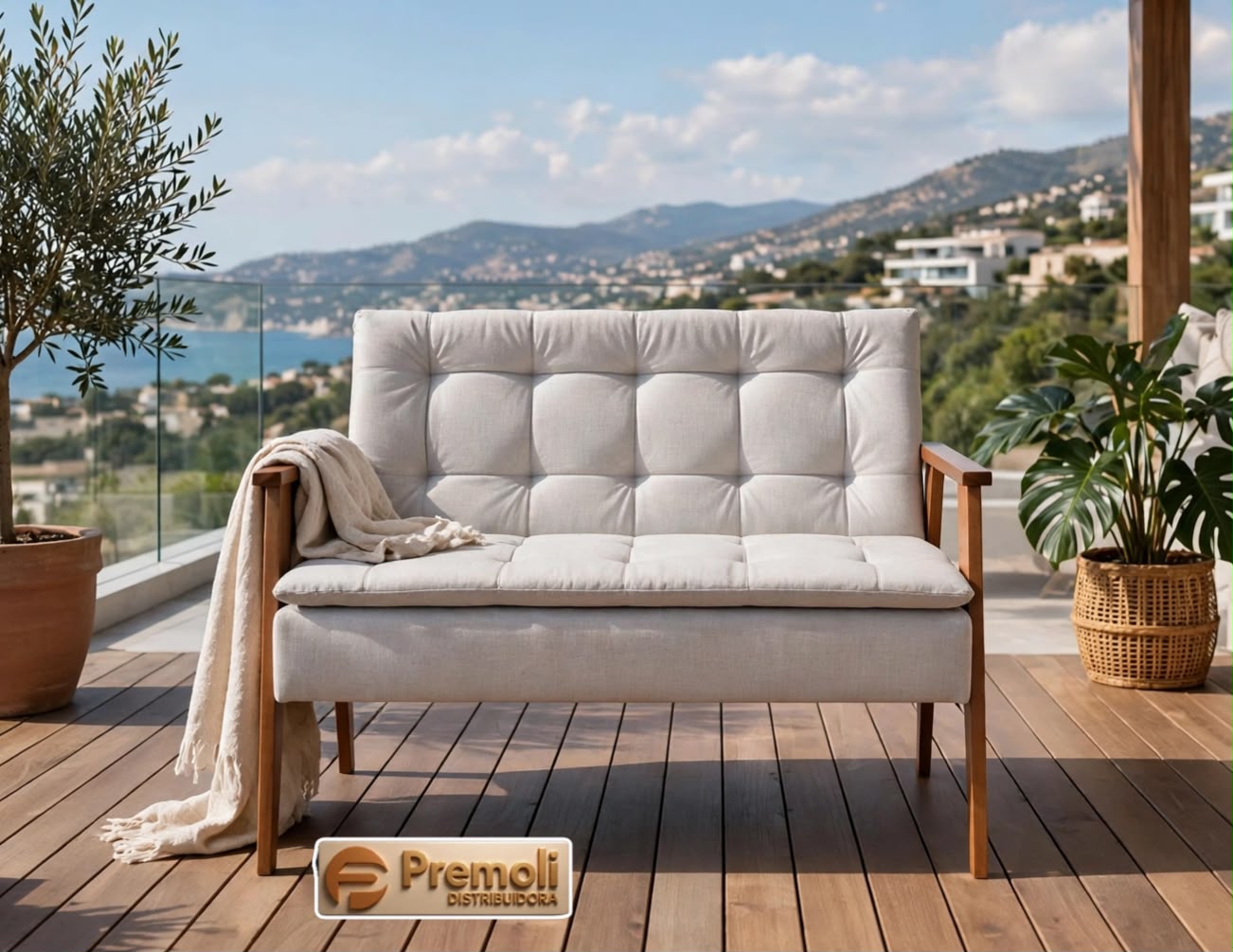 Poltrona Namoradeira Az 2 Lugares Largura 95cm Cor Bege Linho 167