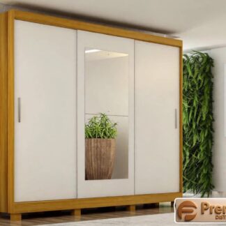 Roupeiro Florença 202.8cm C/ Pés Portas Correr Cor Cinamomo/Branco  CHF MOVEIS Obs A Portas e Branca