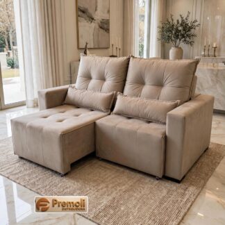 Sofá Retrátil Reclinável Belo Campo  1.60m Cor Bege – Espuma d 28