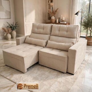 Sofá Retrátil Reclinável Robust  1.80m Cor Bege –  Espuma d 28