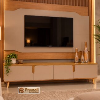 Bancada mais painel saveli cor freijo/cafe tv ate 65  sistema plus abertura com um toque avelan moveis