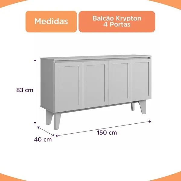 Buffet Krypton 4 Portas Reflecta Com Led/ off White Nature J&A - Imagem 3